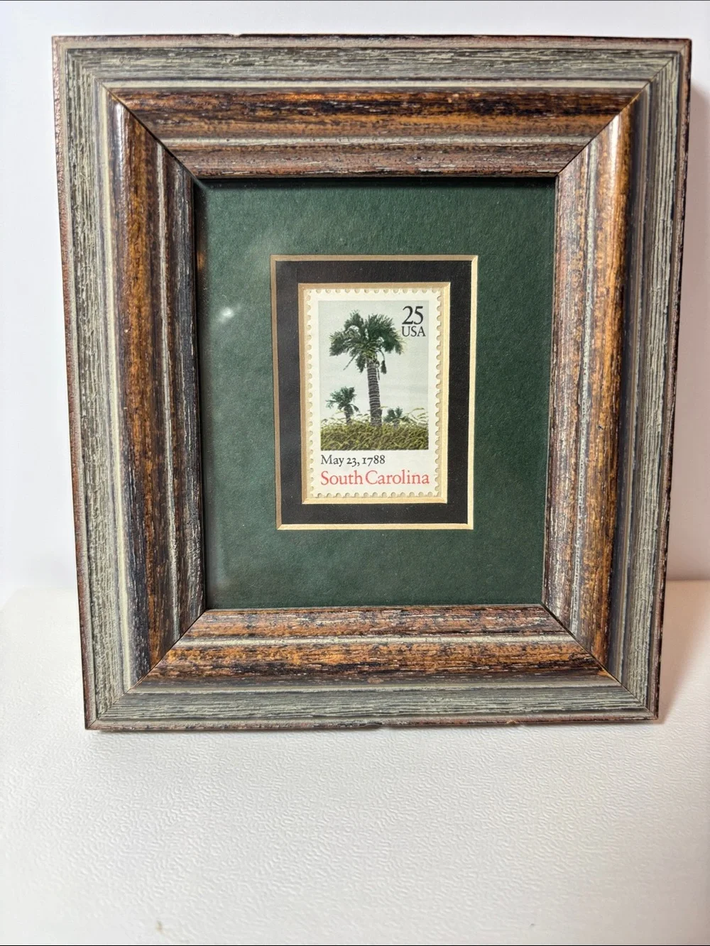 Framed South Carolina Stamp Wall Accent in Green and Brown